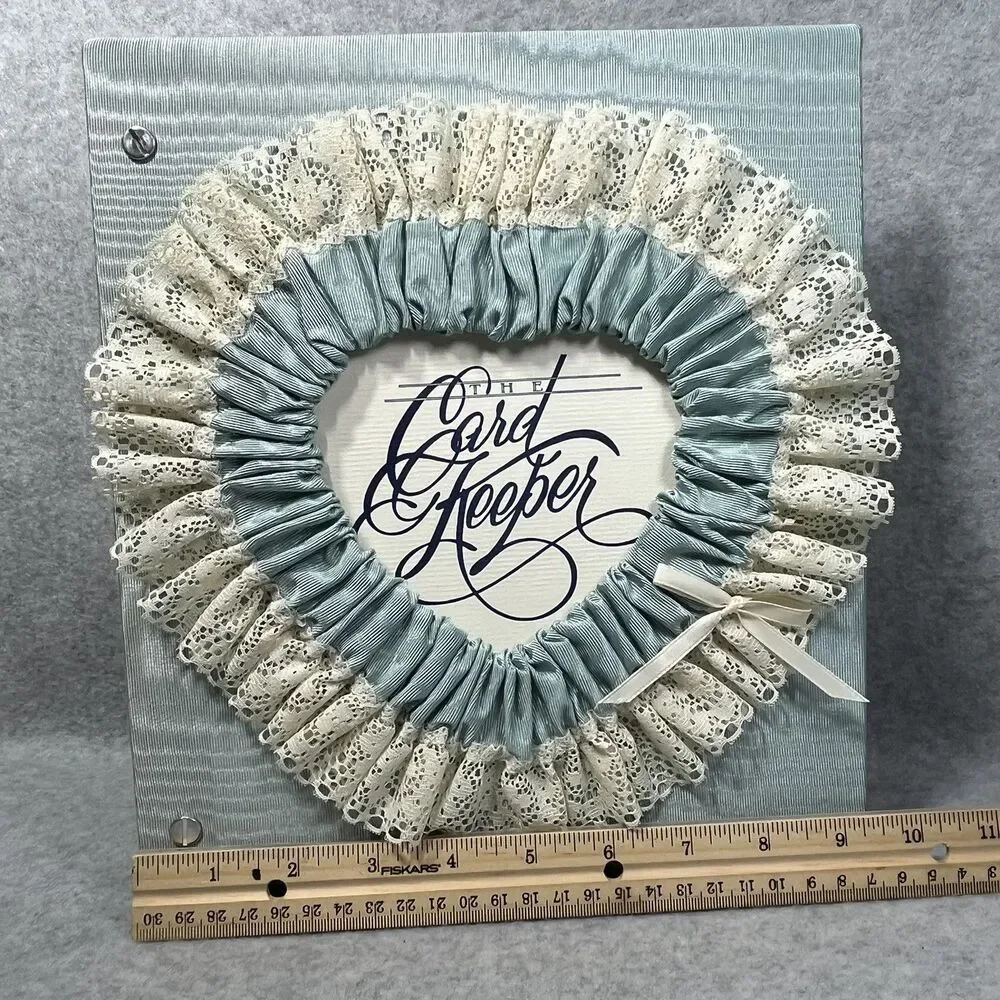Vtg Handcrafted Greeting Card Keeper Binder Taffeta Fabric Frame Cover Organizer